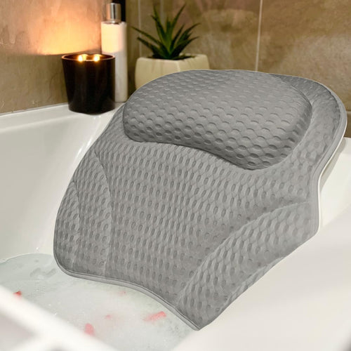 Luxury Bath Pillow Cushion Ergonomic pillow with 4D Air Mesh Technology and 6 Suction Cups Helps Support Head Neck Back Shoulder Fits All Bathtub Hot Tub and Home Spa UK brand Grey (Grey)