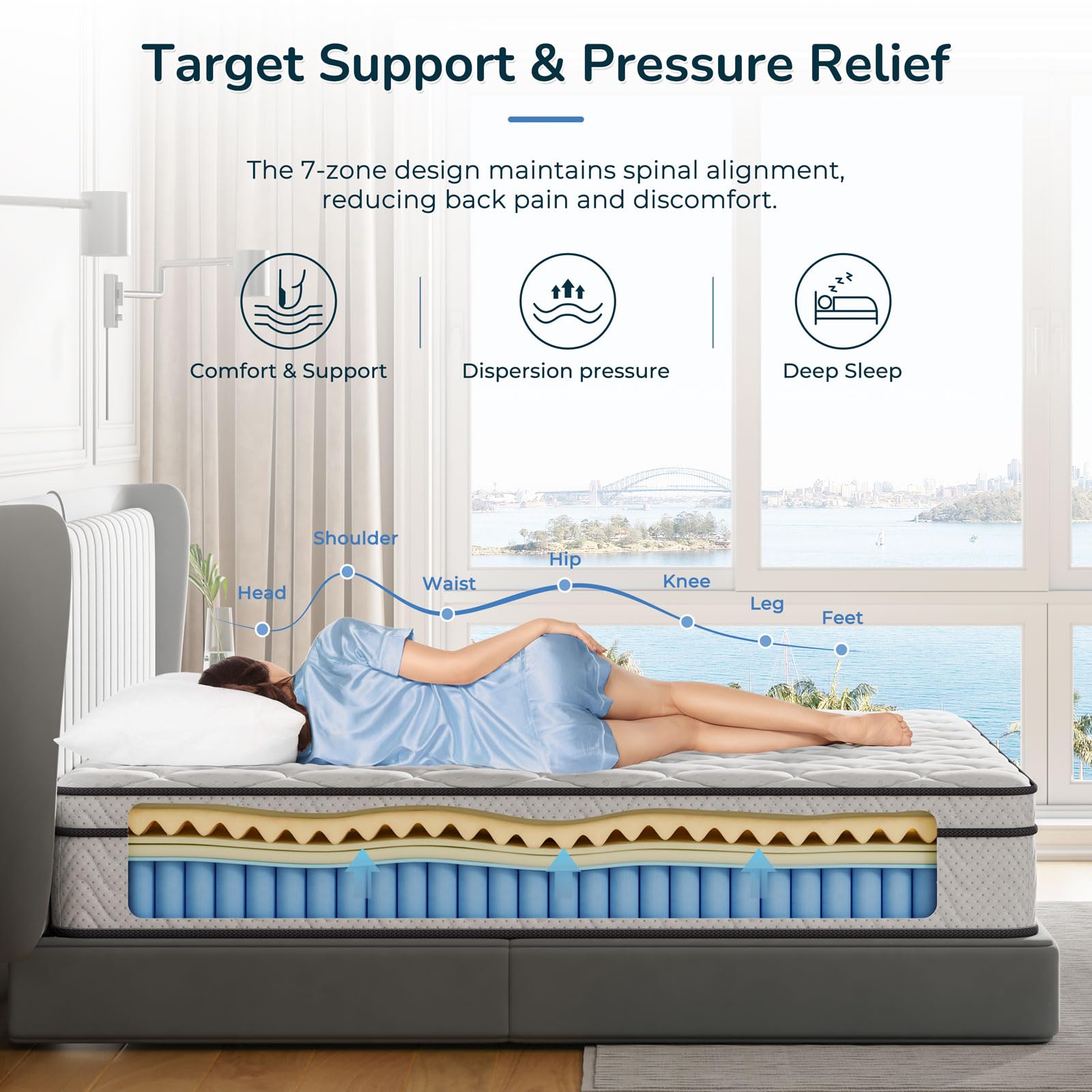 Double Mattress, 10.3 Inch Hybrid Mattress 4FT6 with Breathable Foam and Individually Pocket Spring - Medium Firm, Classic Box Top Collection(135x190x26cm)