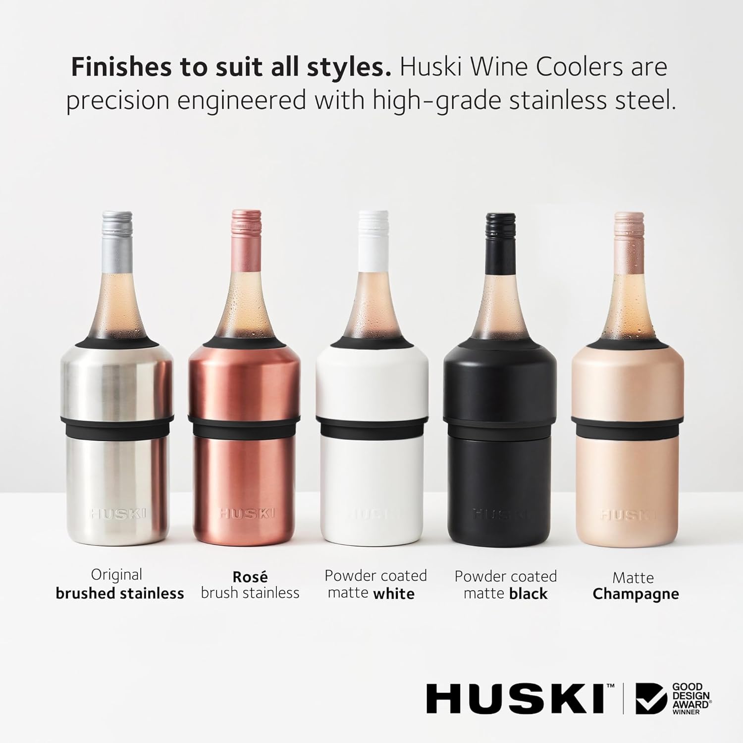 Huski Wine Cooler | Premium Iceless Wine Chiller | Keeps Wine Cold up to 6 Hours | Award Winning Design | New Wine Accessory | Fits Some Champagne Bottles (Brushed Stainless)