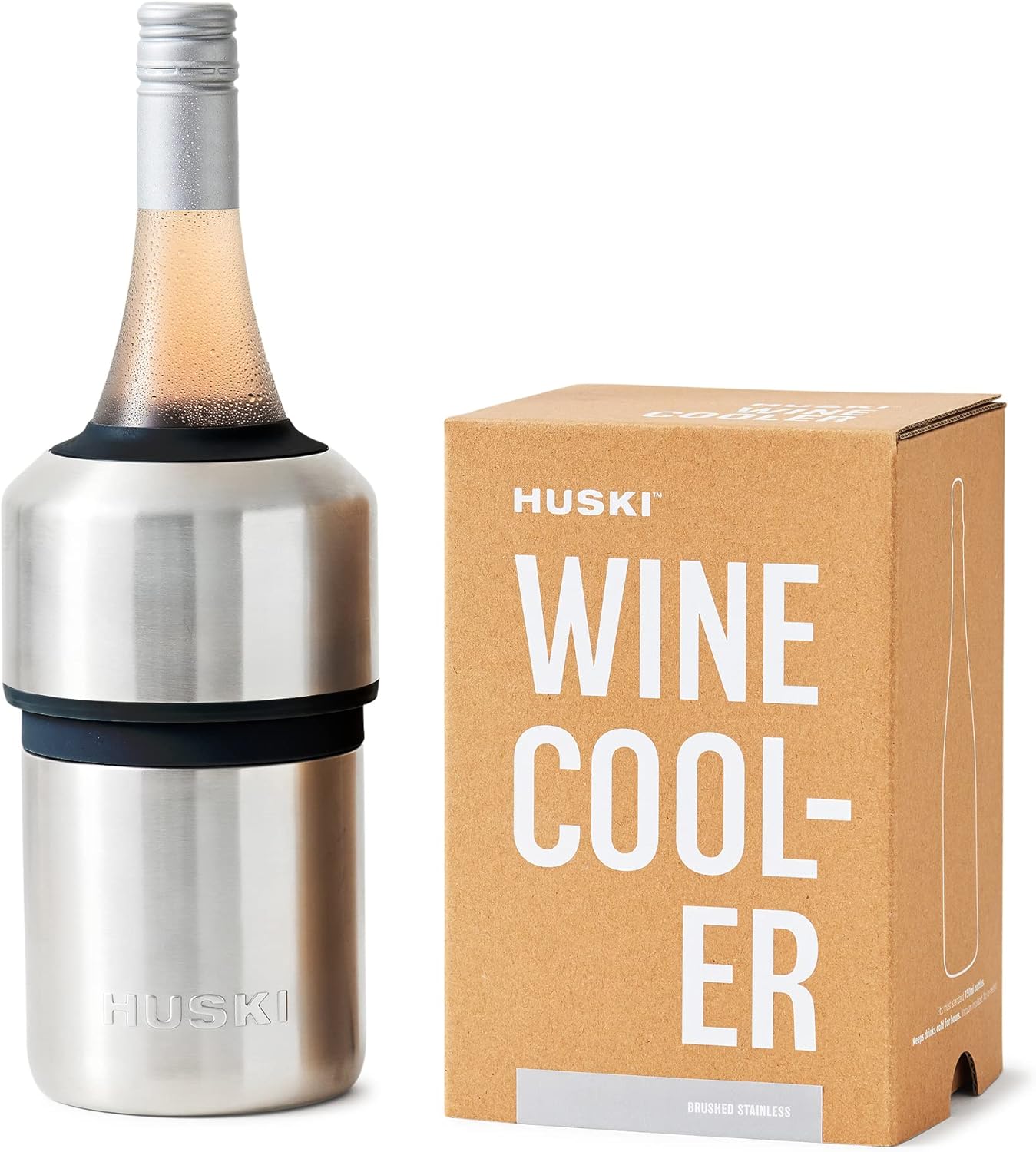 Huski Wine Cooler | Premium Iceless Wine Chiller | Keeps Wine Cold up to 6 Hours | Award Winning Design | New Wine Accessory | Fits Some Champagne Bottles (Brushed Stainless)