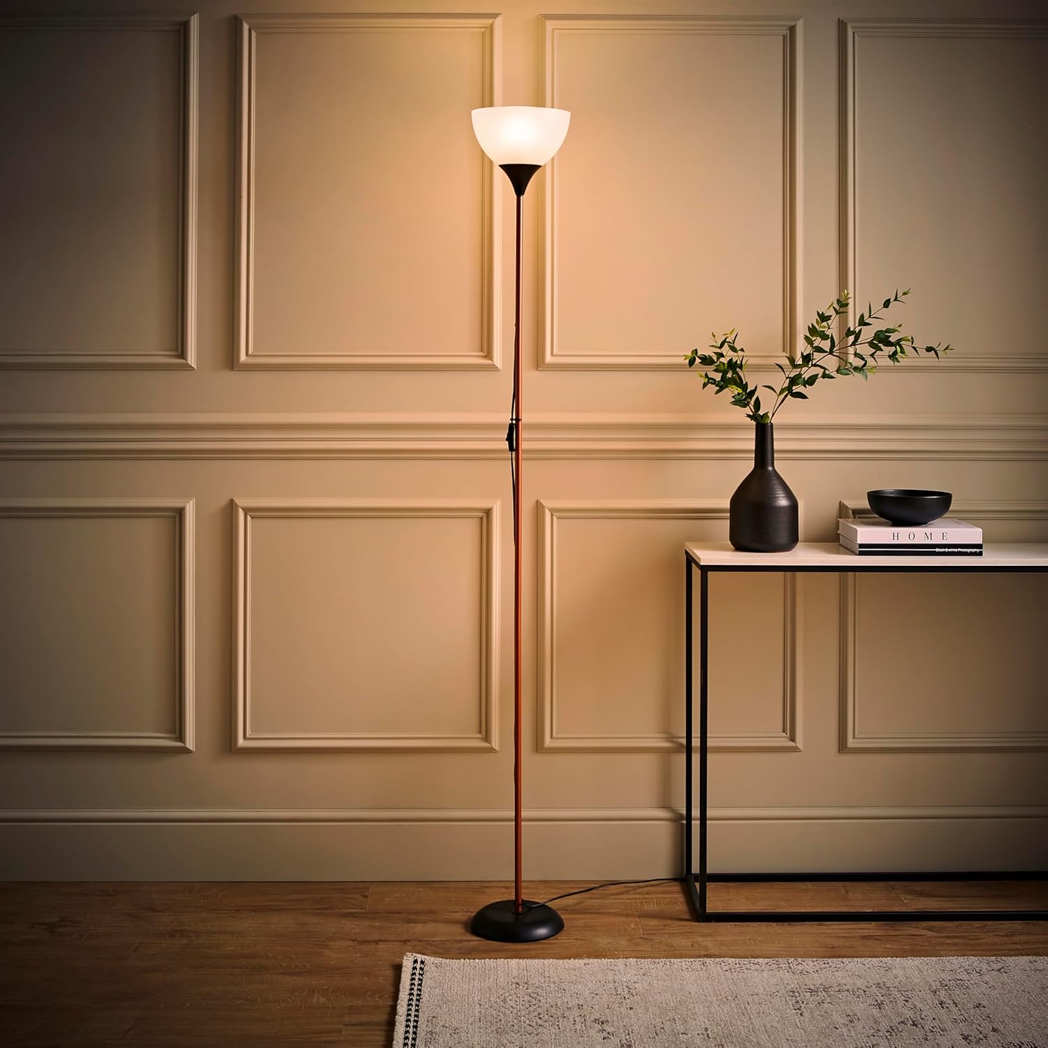 MiniSun | Modern Copper and Black Uplighter Floor Lamp with a White Shade | Floor Lamps & Torchieres, Home Décor & Improvement Essential | Includes 6W LED Bulb [3000K Warm White]