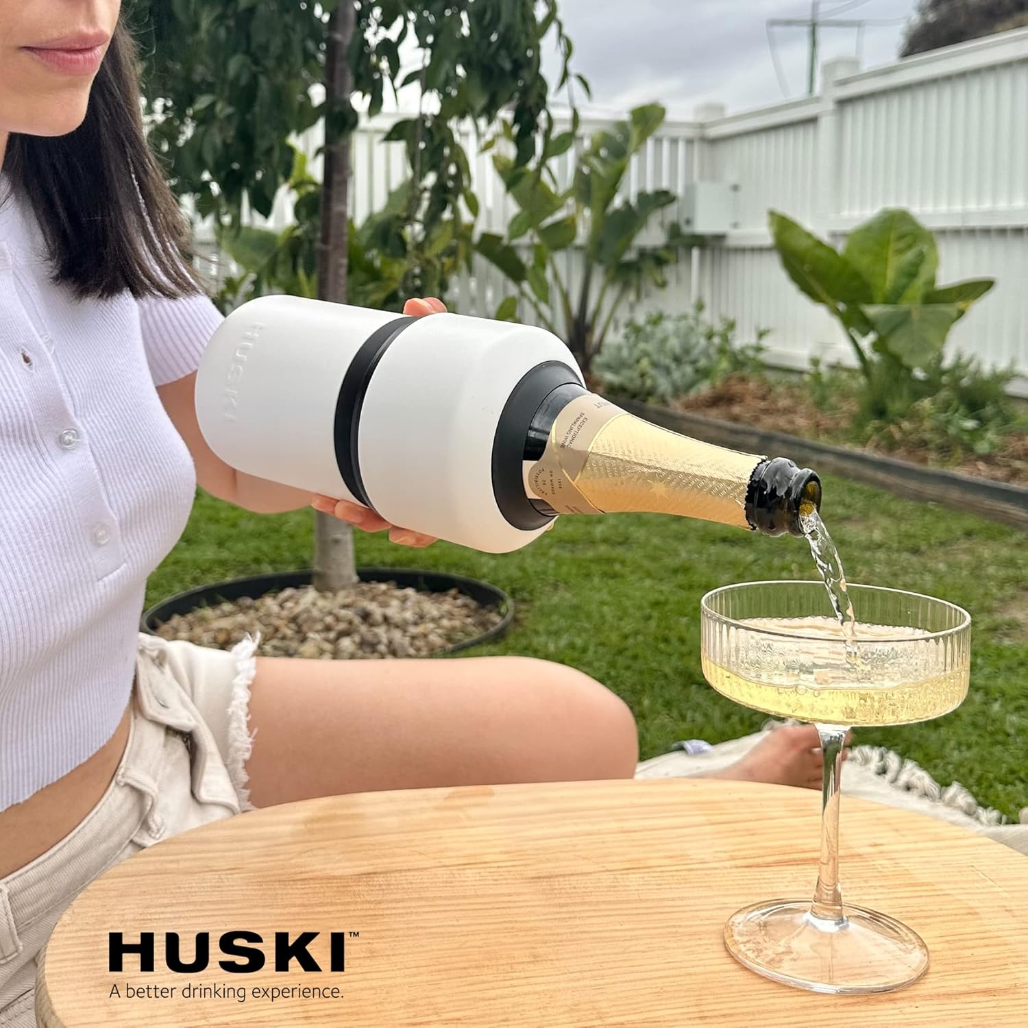 Huski Wine Cooler | Premium Iceless Wine Chiller | Keeps Wine Cold up to 6 Hours | Award Winning Design | New Wine Accessory | Fits Some Champagne Bottles (Brushed Stainless)